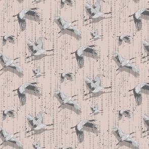 Japanese Cranes With Texture Rose Background 9.33"