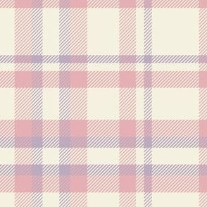 'Little Gardeners' Pink and Purple Plaid on Ivory Small Scale