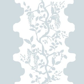 Floral Chinoiserie Stripe | Blue Grey Outlined Natural Chinoiserie Garden 