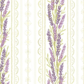 24" Pastel Lavender Flowers Vintage Floral Stripe - Lavender and Green