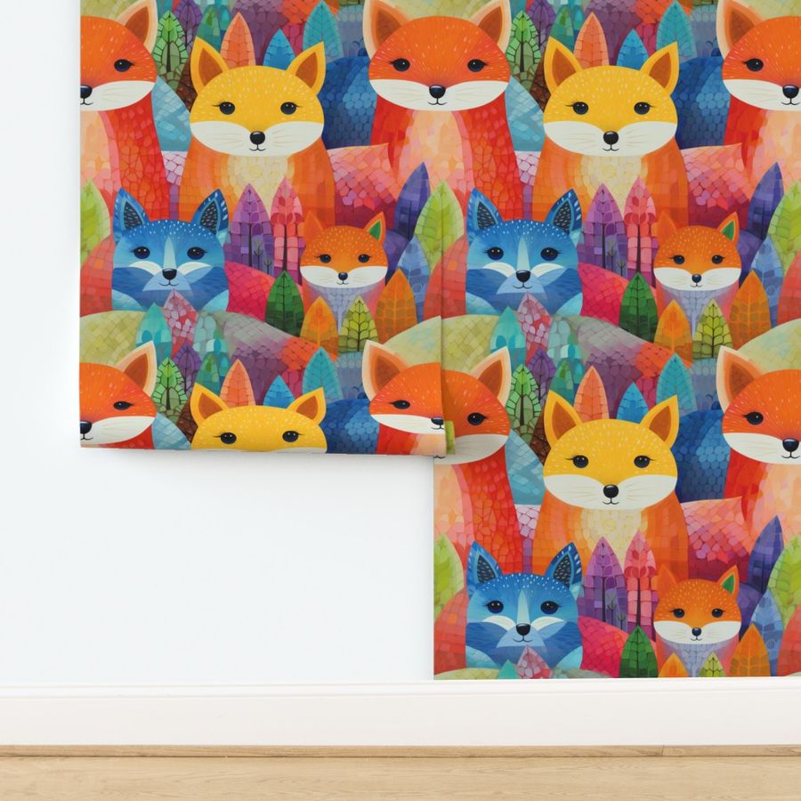 Rainbow Foxes in the Trees