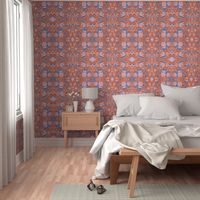 Chinoiserie flowers and scrolls toile in orange, pink and blue