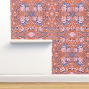 Chinoiserie flowers and scrolls toile in orange, pink and blue