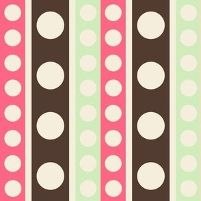 Pink Chocolate  Cream Light Green Stripe with Polka Dots