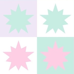 pastel modern graphic 4 inch star block design in aqua lavender pink white kitchen wallpaper gender neutral bedding