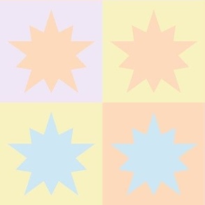 pastel modern graphic 4 inch star block design in blue peach yellow white kitchen wallpaper gender neutral bedding
