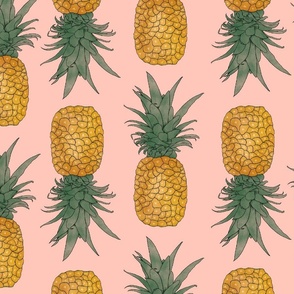 Tropical Pineapple Pattern with Peach Fuzz Background