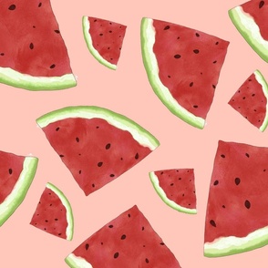 Summertime Watermelon Fruit Pattern on Peach Fuzz Background