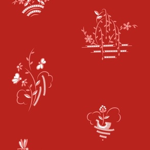 Butterfly Willow and Boat Art Deco Pink on Red
