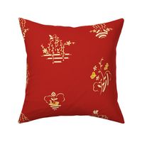 Butterfly Willow and Boat Art Deco in Yellow on Red