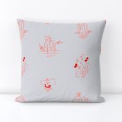 Butterfly Willow and Boat Art Deco in Pink on Gray