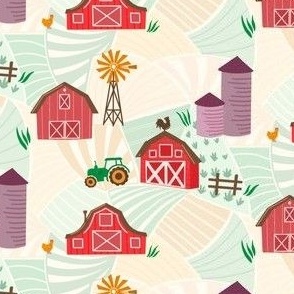 Barns on the Farm - Small - Fields, Hay, Siloes, Garden, Chicken, Tractor, Grass, Fence, Windmill