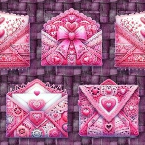 VALENTINE PINK ENVELOPE BAG ON PURPLE DENIM PATCHWORK FLWRHT