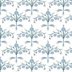 arts and crafts hand drawn botanical geometric floral scallop in blue, white
