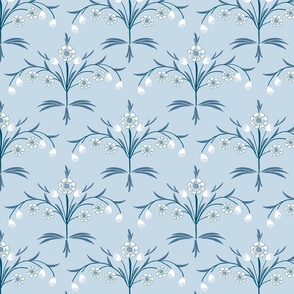 arts and crafts hand drawn botanical geometric floral scallop in baby blue