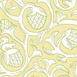 Secret Animals in Toile Vines - light yellow - large scale 