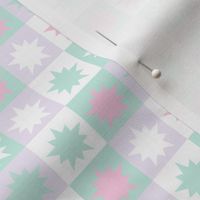 pastel modern graphic 1 inch star block design in aqua lavender pink white kitchen wallpaper gender neutral bedding