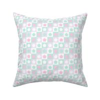 pastel modern graphic 1 inch star block design in aqua lavender pink white kitchen wallpaper gender neutral bedding