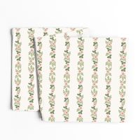 whimsical stripes of delicate flowers in soft pink and green on ivory 
