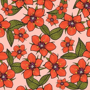 Scarlet Pimpernel Floral Pattern on Peach Fuzz background