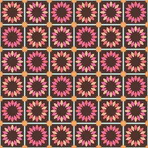 Geometric Flower Grid - pink, peach and purple petals