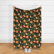 Oranges dark background on organic cloth