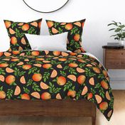 Oranges dark background on organic cloth