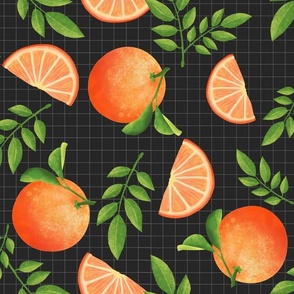 Oranges dark background on organic cloth