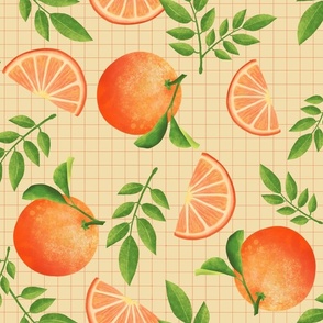 Oranges on organic cloth