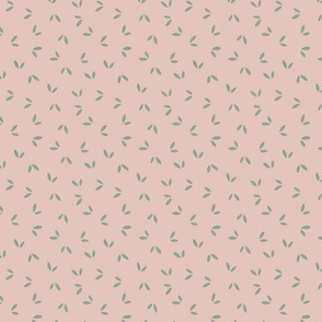 Hand Drawn Scattered Leaves in green, pink - Medium 