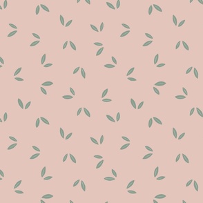 Hand Drawn Scattered Leaves in green, pink- Large