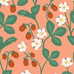 Wild Strawberry on peach pink, forest berry