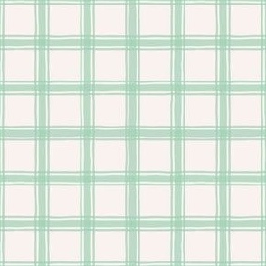 Hand-drawn light mint green plaid on off white, 1" check