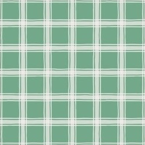 Hand-drawn white plaid on light green, green and white 1" check