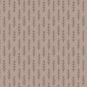 Brown forest twigs on beige, tiny pine trees