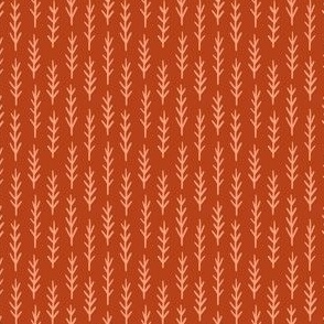 Off pink twigs on burnt orange, small elements, blender coordinate, peach pink twigs on burnt orange