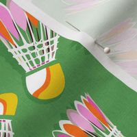 (XS) Badminton Birdie Pop Art  court sport • 1. GREEN #badmintonpattern #badmintonbirdies #popart #retro