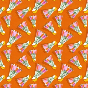 (XS) Badminton Birdie Pop Art  court sport • 2. Orange #badmintonpattern #badmintonbirdies #popart #retro