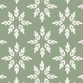 Botanical Geometric star pattern made of leaves in spring green