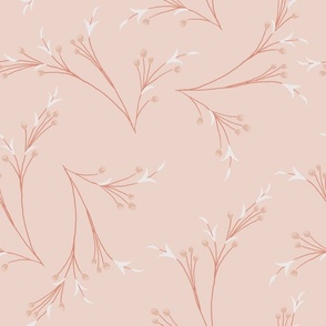 art nouveau branches with tiny flower buds and leaves/peach and pink