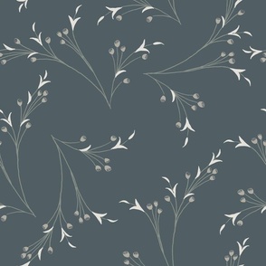 art nouveau branches with tiny flower buds and leaves/ sage, gray, charcoal