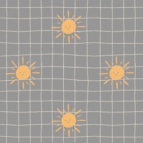 Whimsical Boho Sun | Gingham background | Grey and Yellow