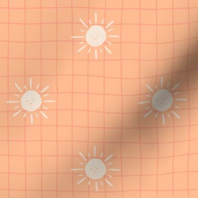 Whimsical Boho Sun | Gingham background | Peach Fuzz