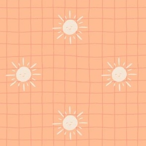 Whimsical Boho Sun | Gingham background | Peach Fuzz