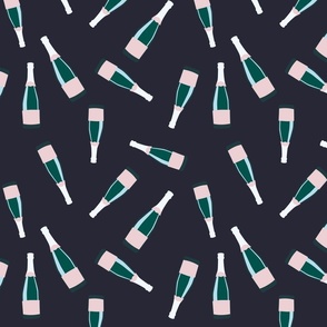 Rose Champagne Tossed Bottles on Navy Background