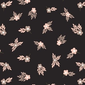 micro floral / ditsy floral of scandinavian folk art flowers in espresso and white