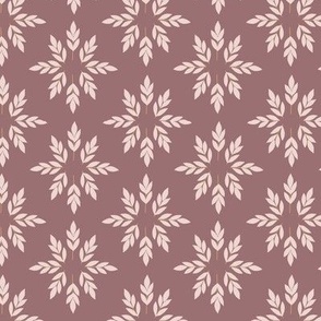 Botanical Geometric star pattern made of leaves in terracotta, pink