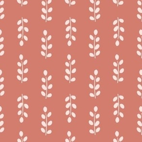 block print leaf stripes / leaves in stripes / botanical geometric in coral