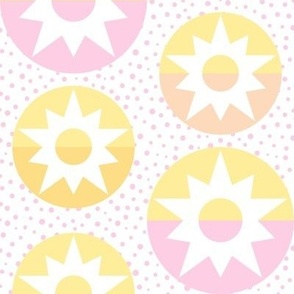 large pastel sunshine sun rays modern graphic in white yellow peach pink childrens bedding nursery kitchen wallpaper