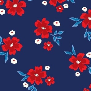  Spaced Out Red White and Blue Americana Floral on Navy